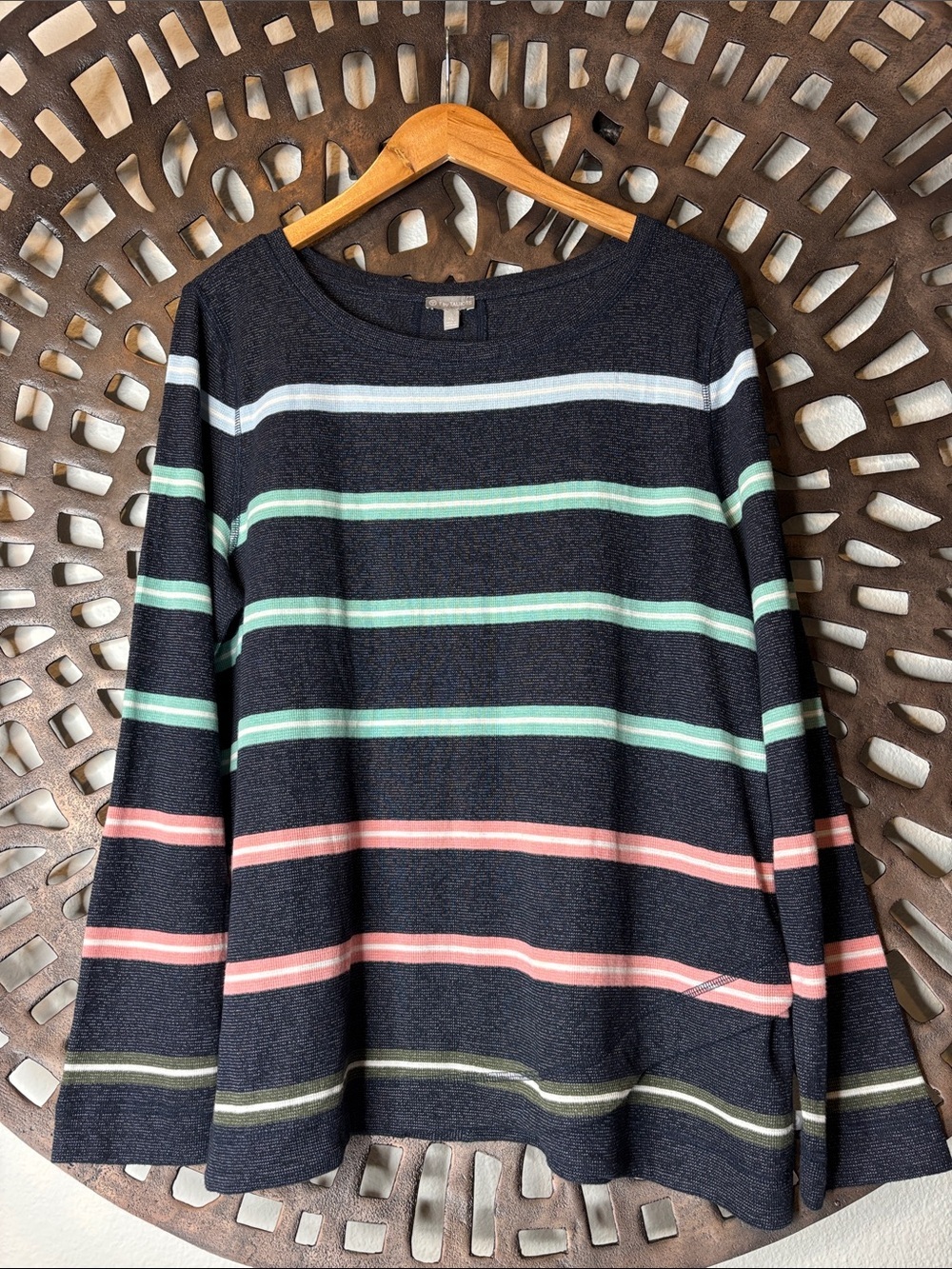 ❤️ Gray Mint Coral Striped Knit Top Women's XL T by Talbots Cotton Long Sleeve ❤